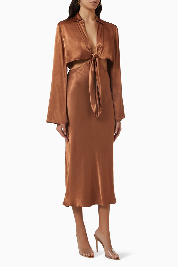 

Felicity Tie-front Midi Dress in EcoVero-viscose, Brown