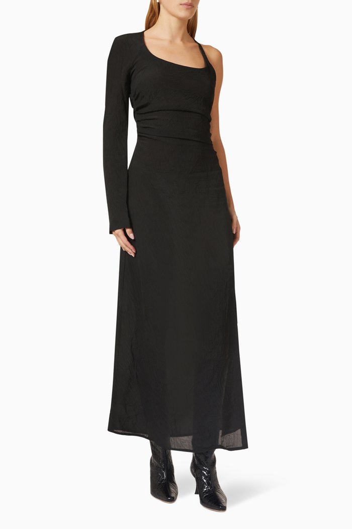 One-sleeve Maxi Dress, Black
