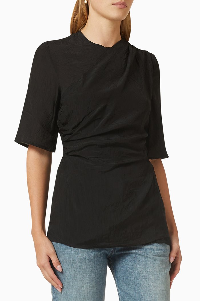 

Draped Short-sleeve Top, Black