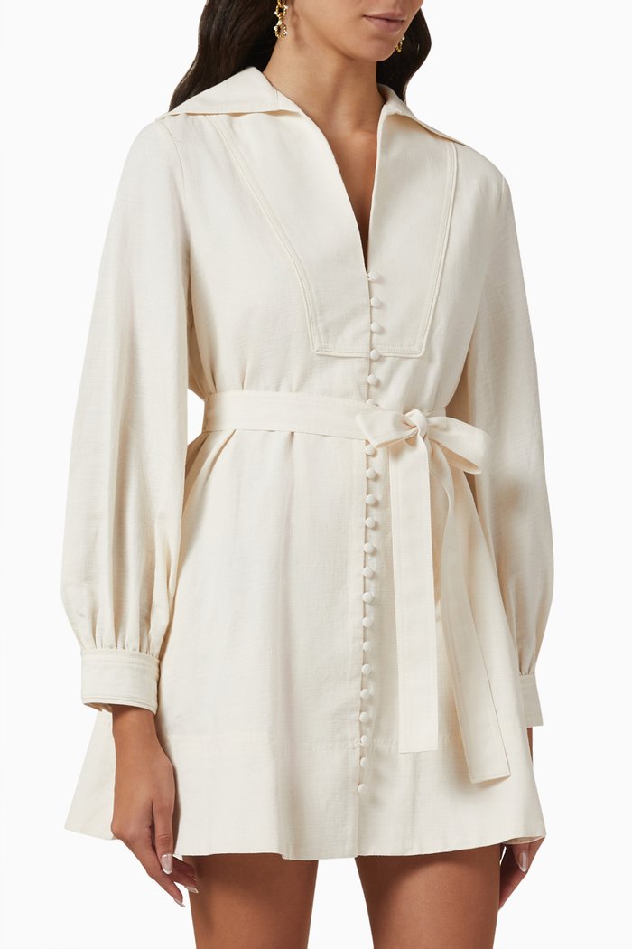 

Brigitte Button-up Mini Dress in Cotton-linen, Neutral