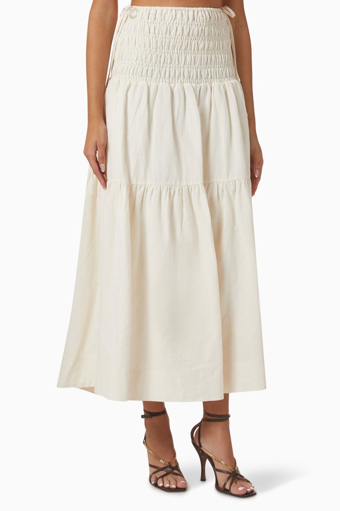 

Brigitte Shirred Maxi Skirt in Linen-blend, Neutral