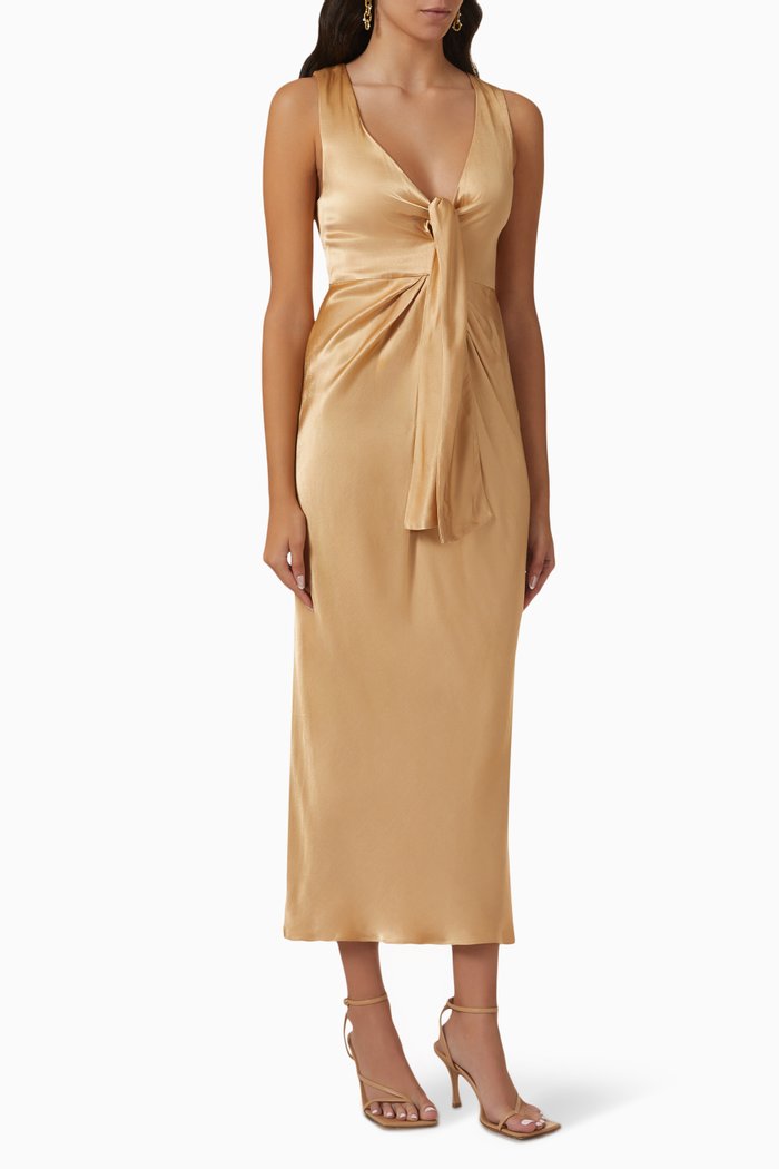 

Felicity Plunged Tie-front Midi Dress in Ecovero™, Neutral
