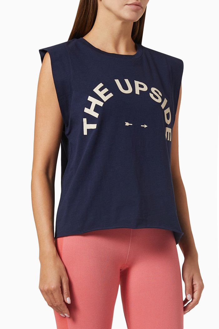 

Rylee Logo-print Tank Top in Organic Cotton, Blue