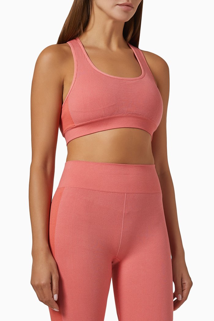 

Anna Seamless Sports Bra in Ribbed Cotton-blend, Pink