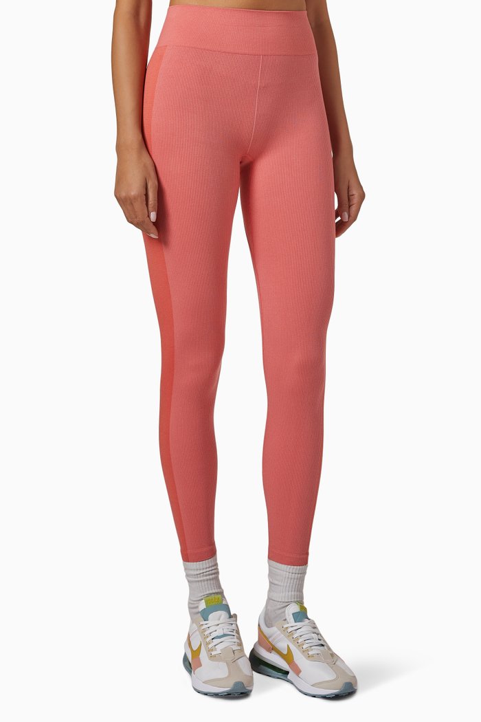 

Seamless 7/8 Leggings in Ribbed Cotton-blend, Pink