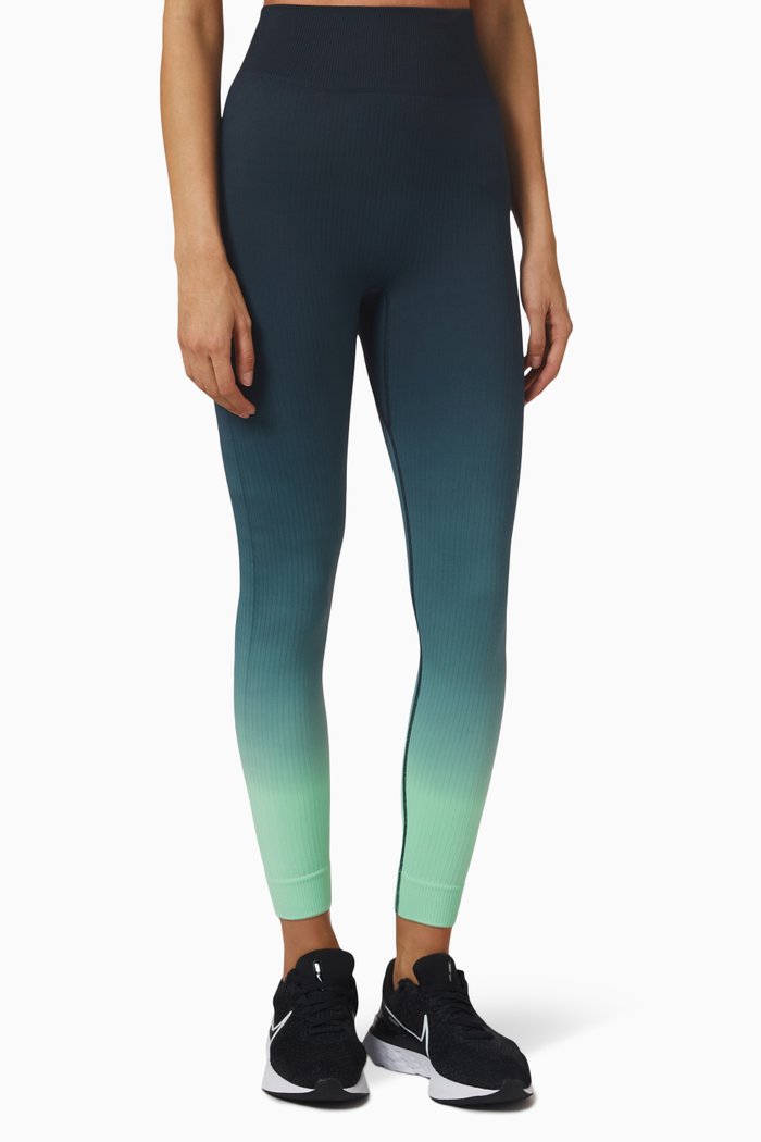 Seamless 7/8 Leggings in Ribbed Cotton-blend, Blue