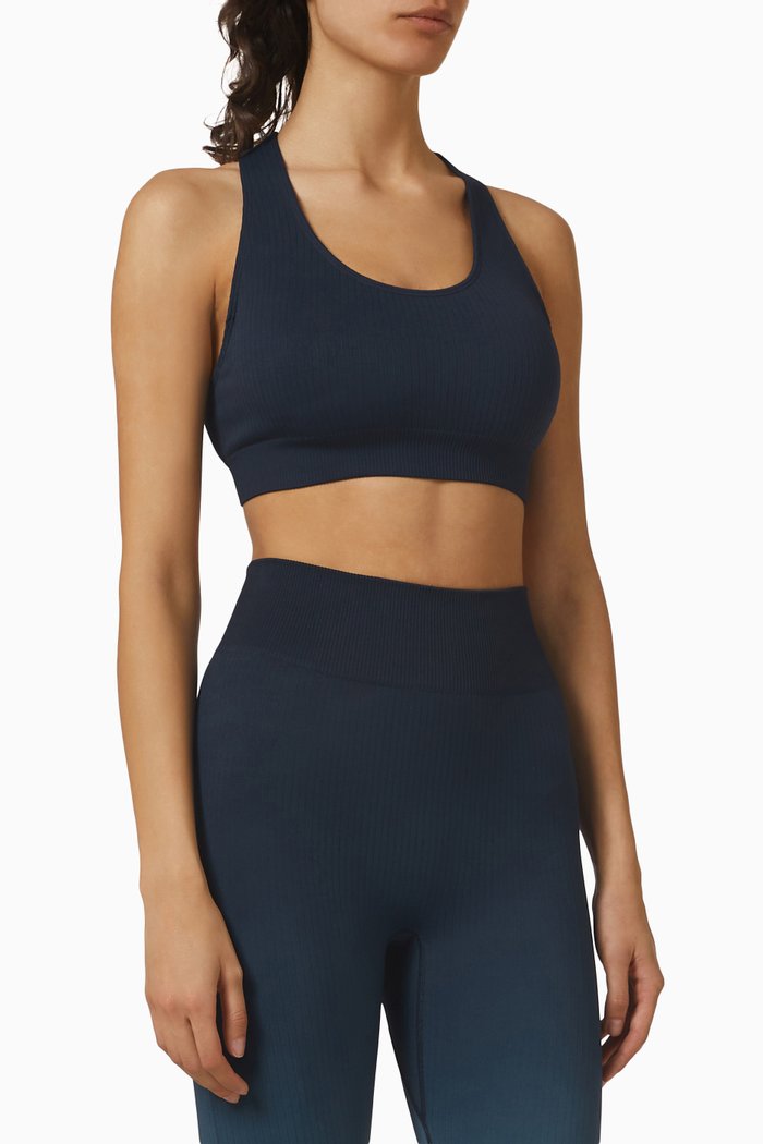 

Anna Seamless Sports Bra in Ribbed Cotton-blend, Blue