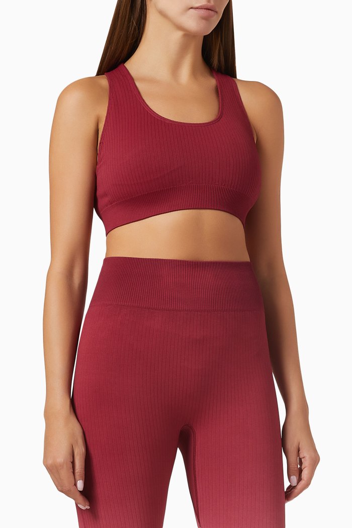 

Anna Seamless Sports Bra in Ribbed Cotton-blend, Red