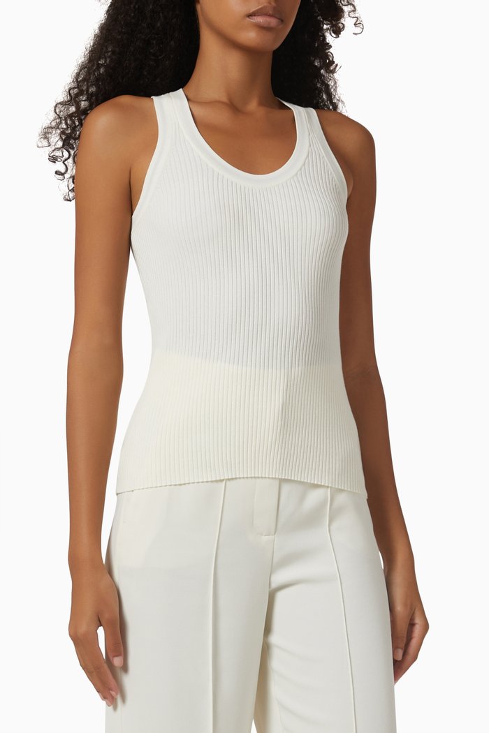 Ribbed Tank Top in Stretch Viscose, White