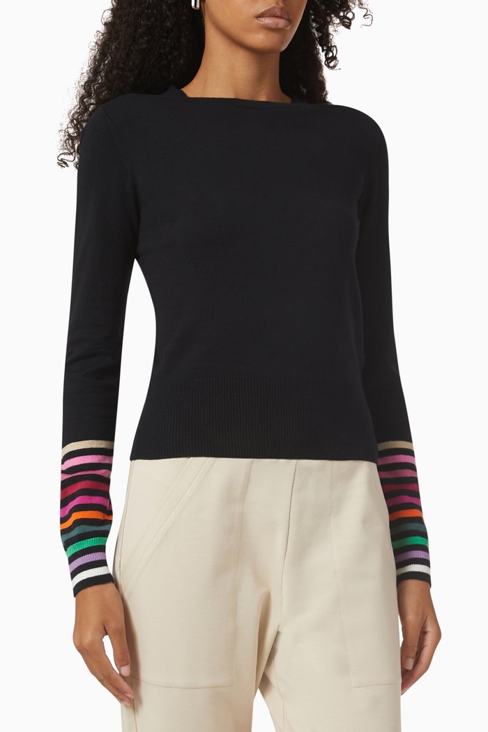 

Arda Striped Sweater in Cotton Blend, Black