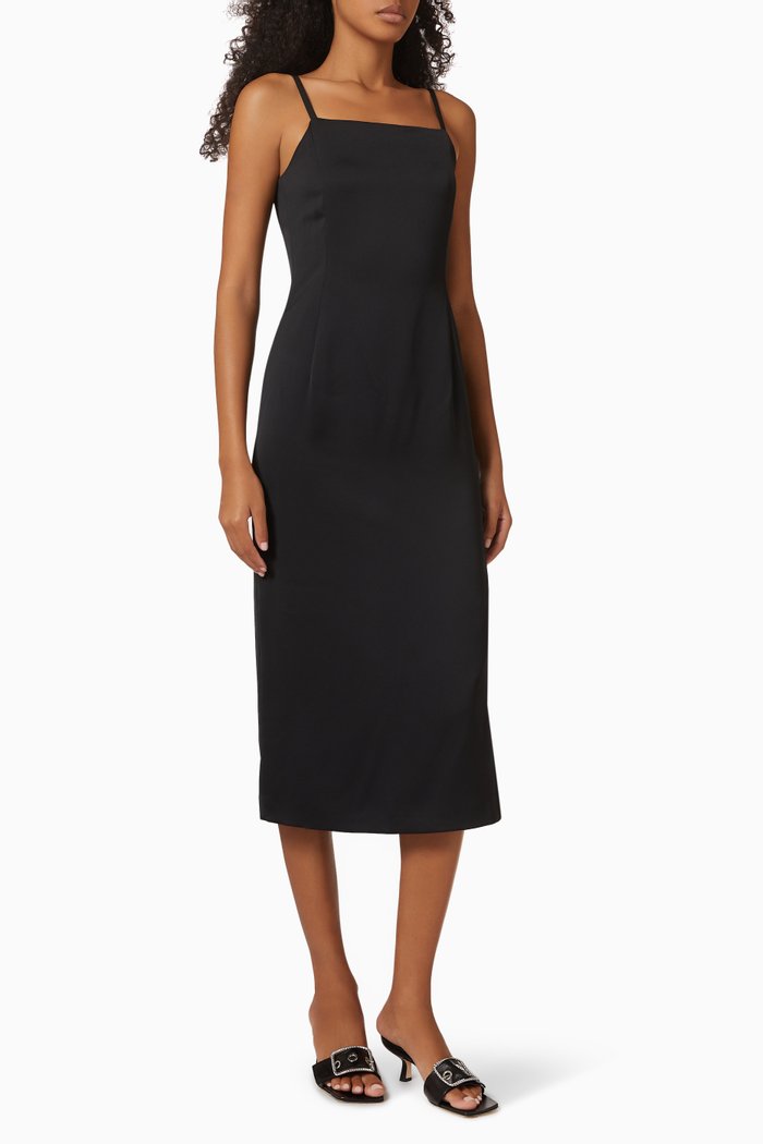 

Strappy Midi Dress in Satin, Black