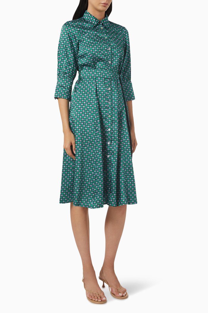 

Patterned Midi Dress in Viscose, Green