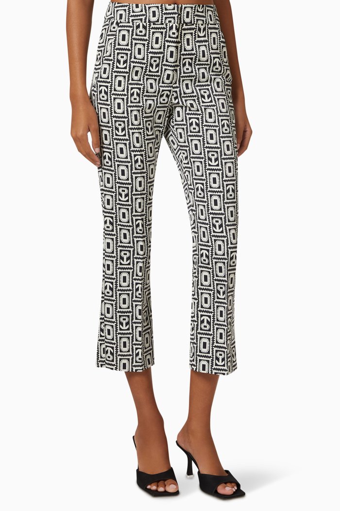 

Straight-fit Patterned Pants in Satin, Black