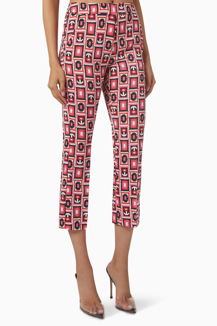 

Straight-fit Patterned Pants in Satin, Red