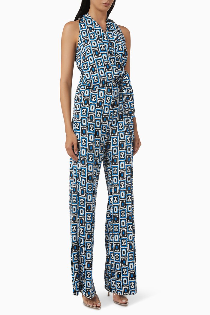 

Patterned Jumpsuit in Satin, Blue