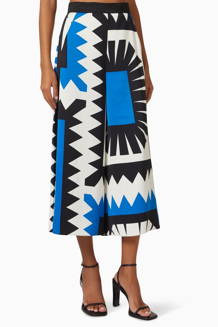 

Printed Palazzo Pants in Crepe, Blue
