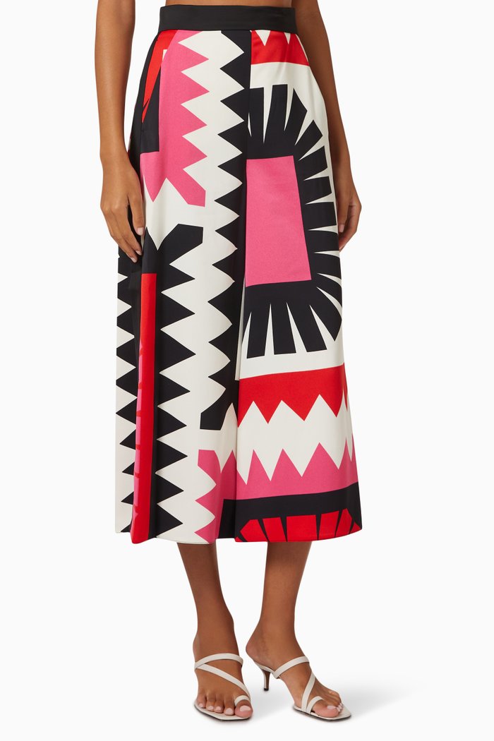 

Printed Palazzo Pants in Satin, Red