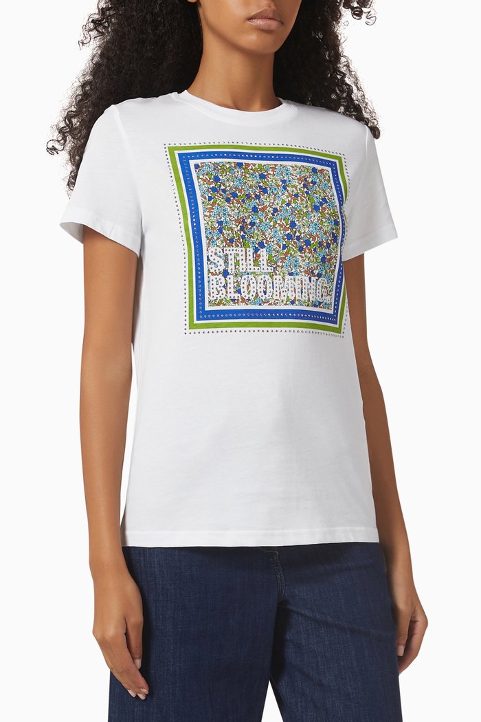

Floral Studded T-shirt in Cotton Jersey, White