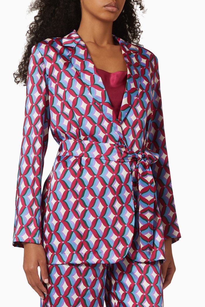 

Patterned Self-tie Blazer in Satin Twill, Multicolour