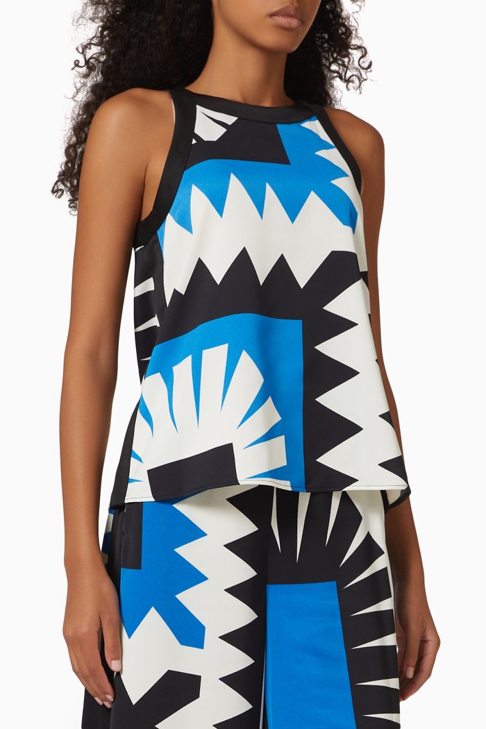 

Flared Pattern Top in Satin, Blue