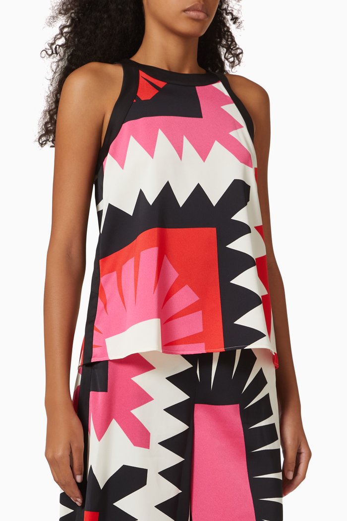 

Flared Pattern Top in Satin, Red