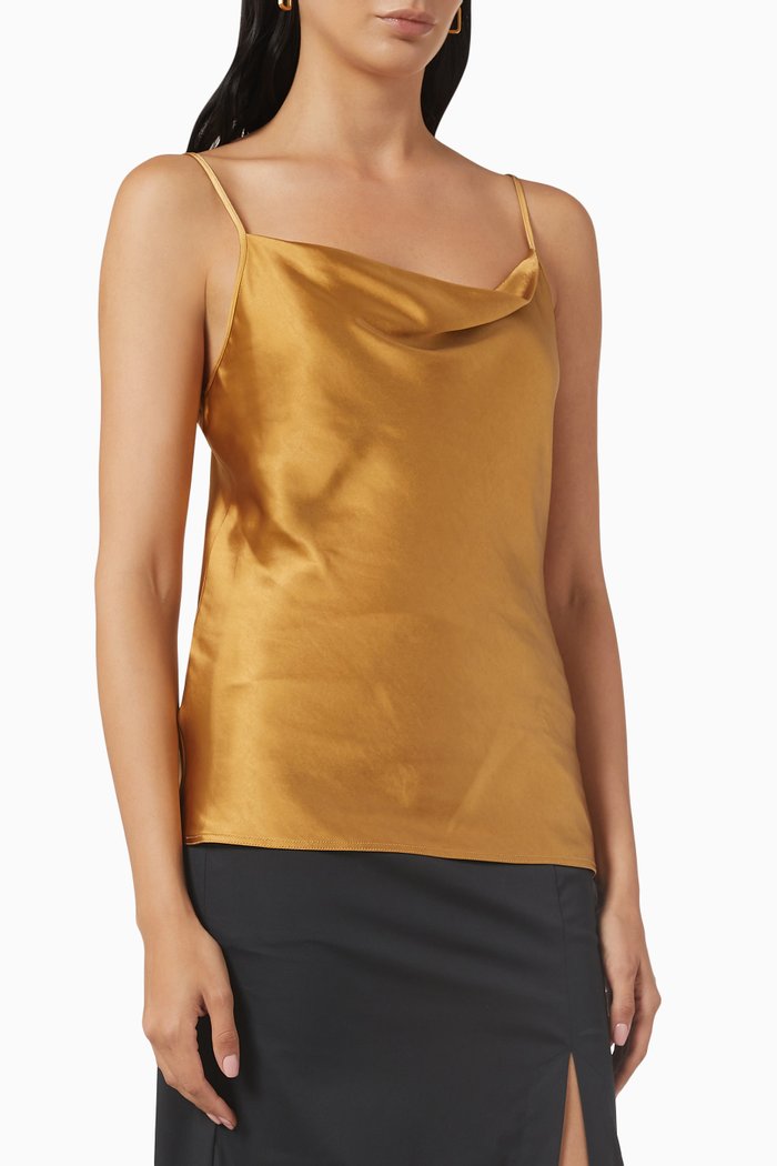 Cowl Cami Top in Satin, Gold
