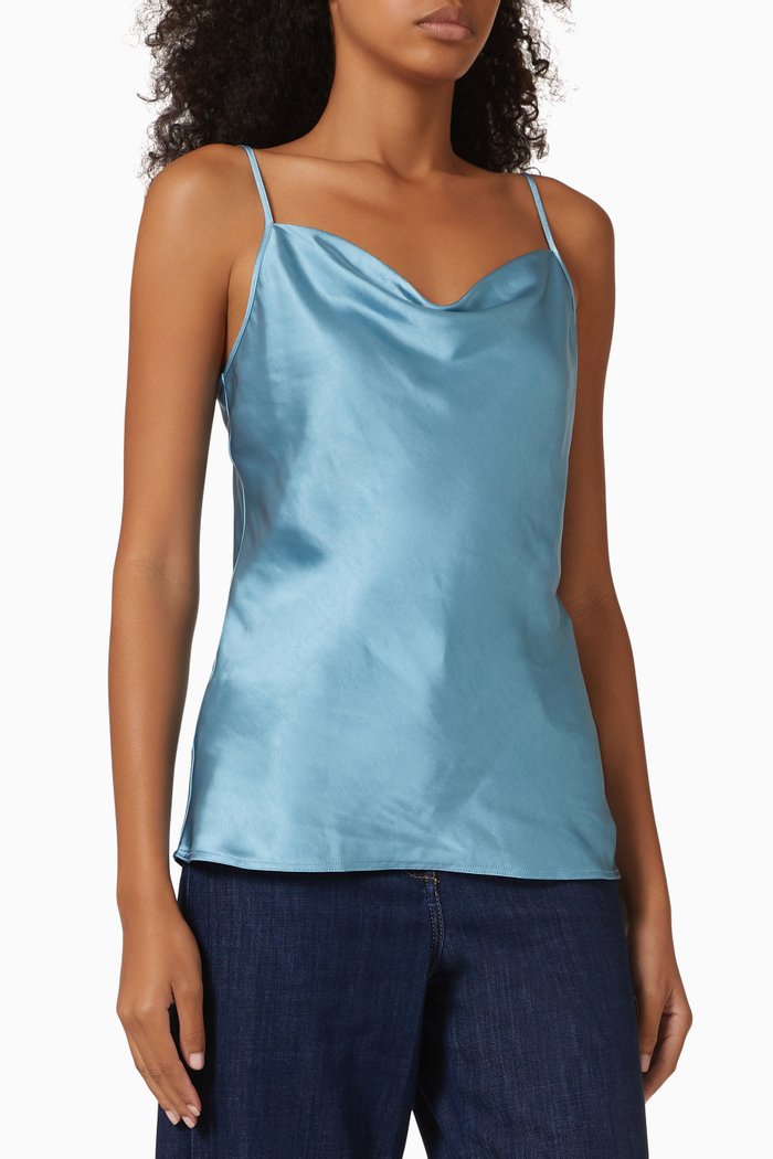 

Cowl Cami Top in Satin, Blue