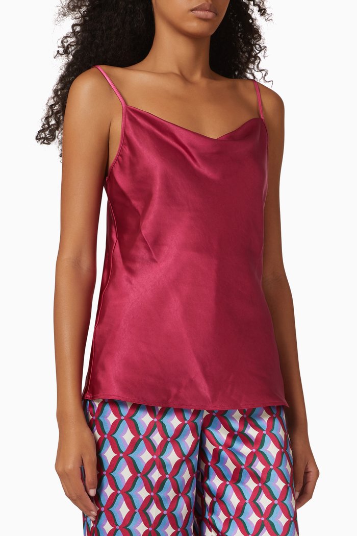 

Cowl Cami Top in Satin, Red