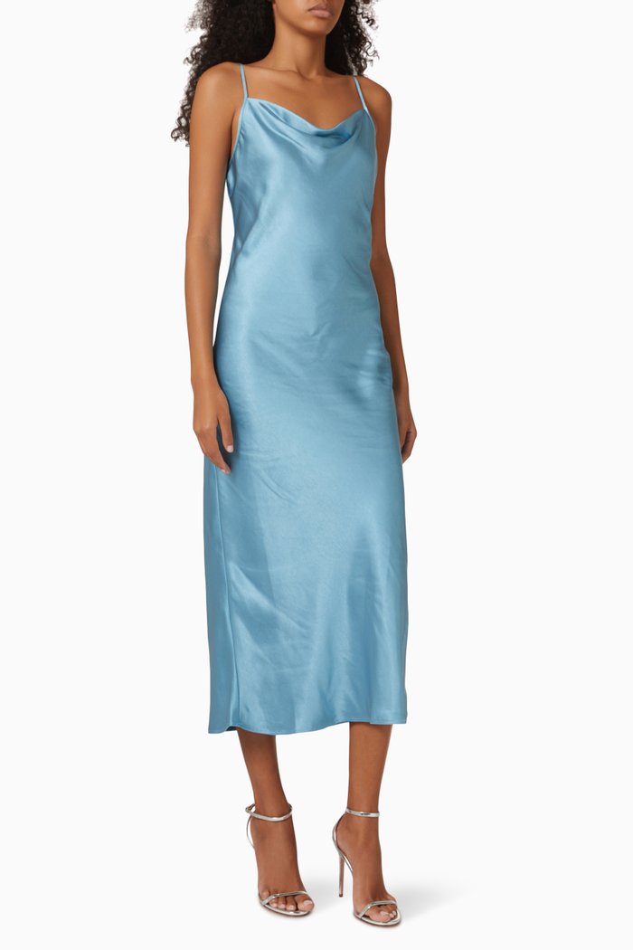 

Origan Slip Midi Dress in Satin, Blue