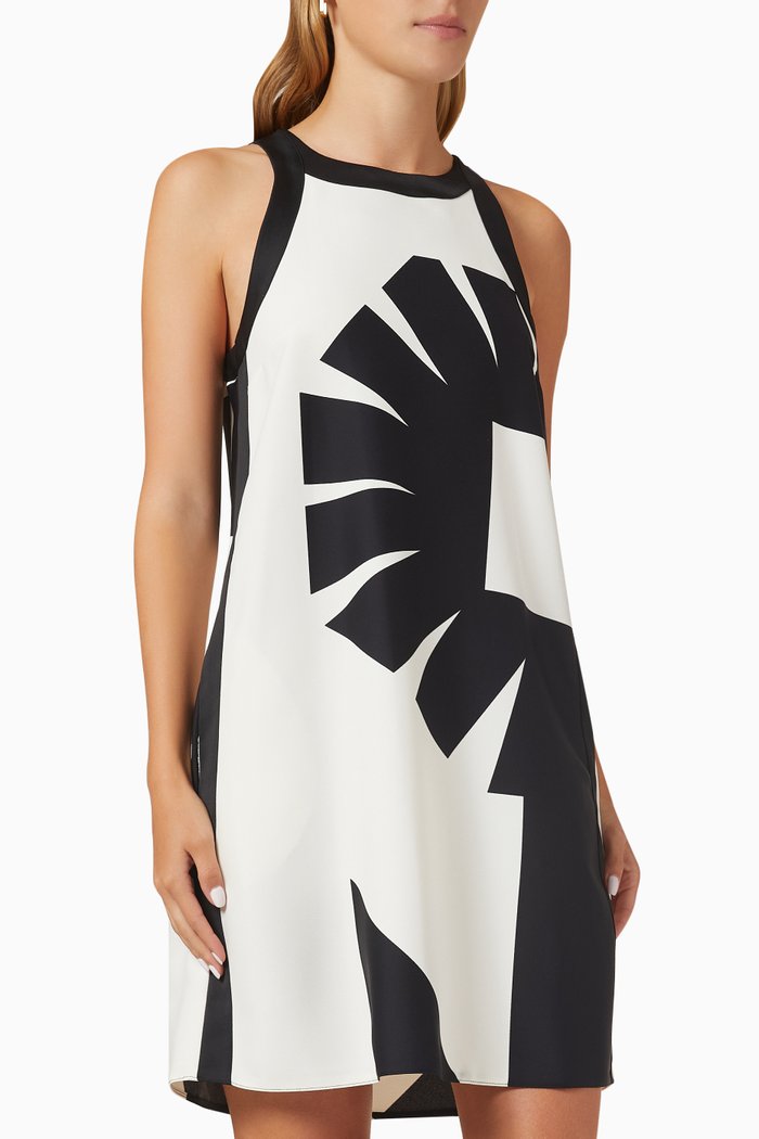 

Patterned Mini Dress in Satin, Black