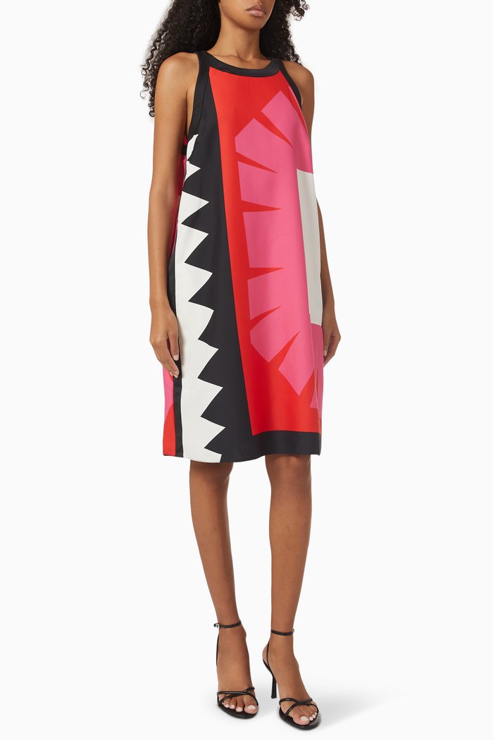 Patterned Mini Dress in Satin, Red
