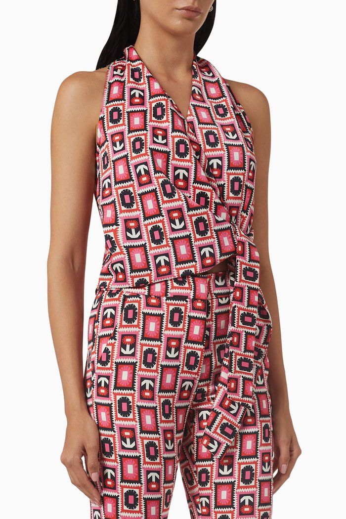 

Patterned Twist Top in Satin, Pink