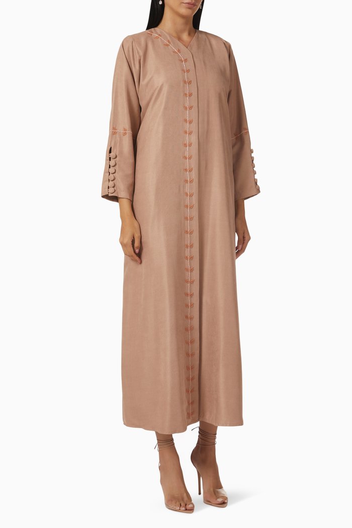 

Floral Sequinned Abaya in Twill, Black