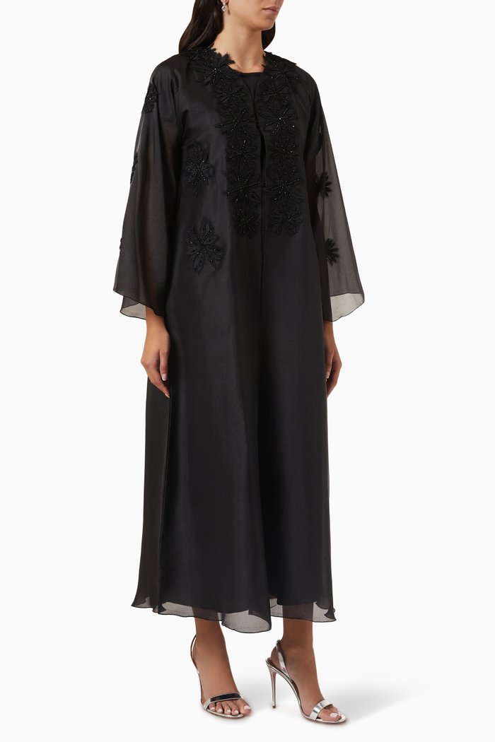 Bead Embellished Abaya Set, Black