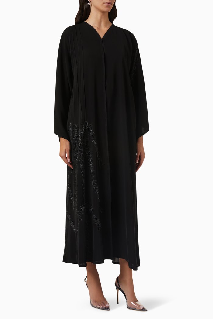 

Embroidered Long Sleeve Abaya, Black