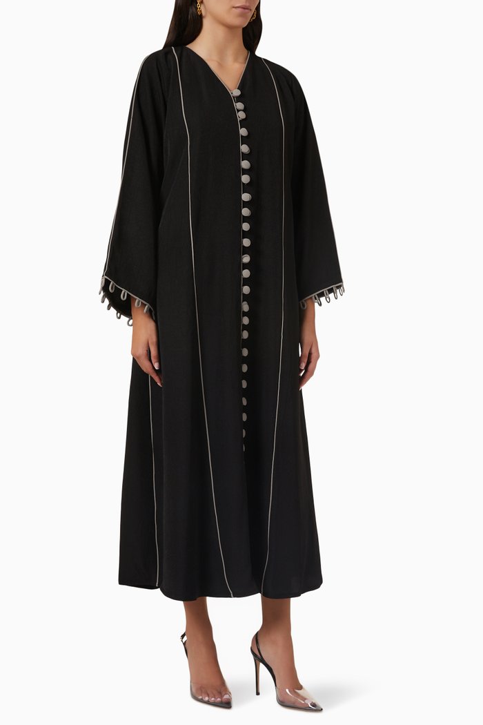 

Contrast Piping Abaya, Black