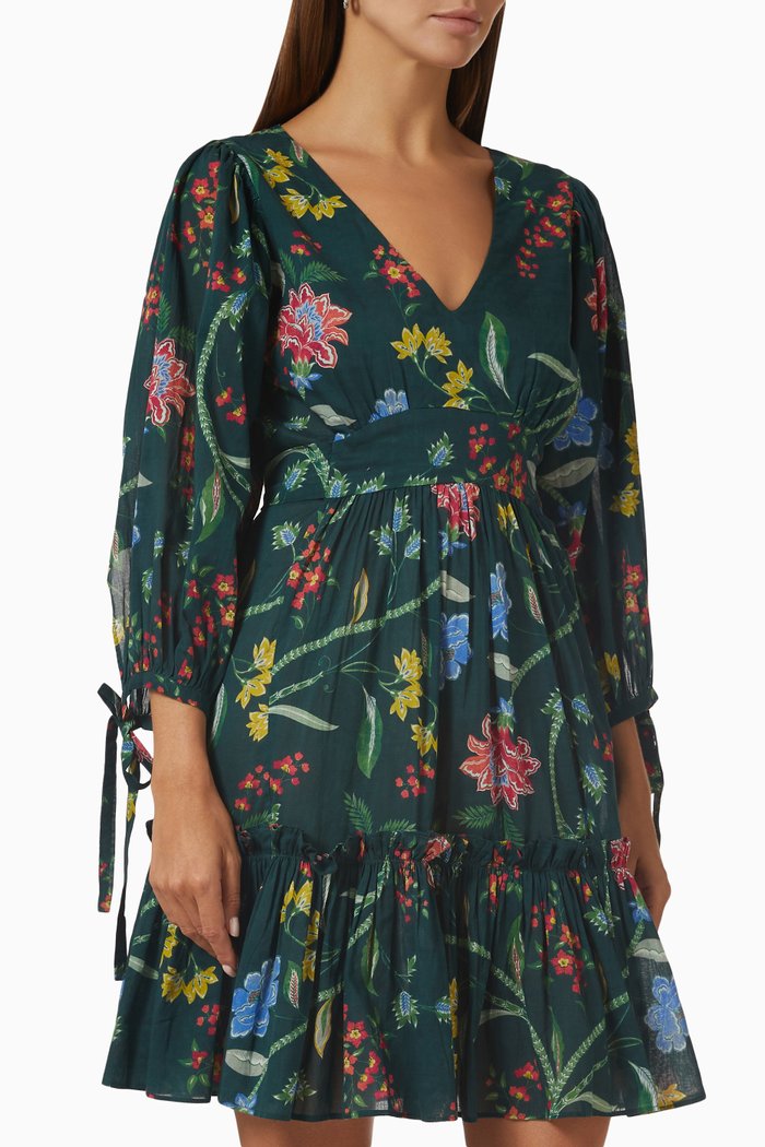 

Millbrook Floral Print Dress in Cotton, Green