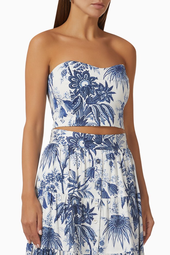

Elsa Printed Crop Top in Cotton, Blue