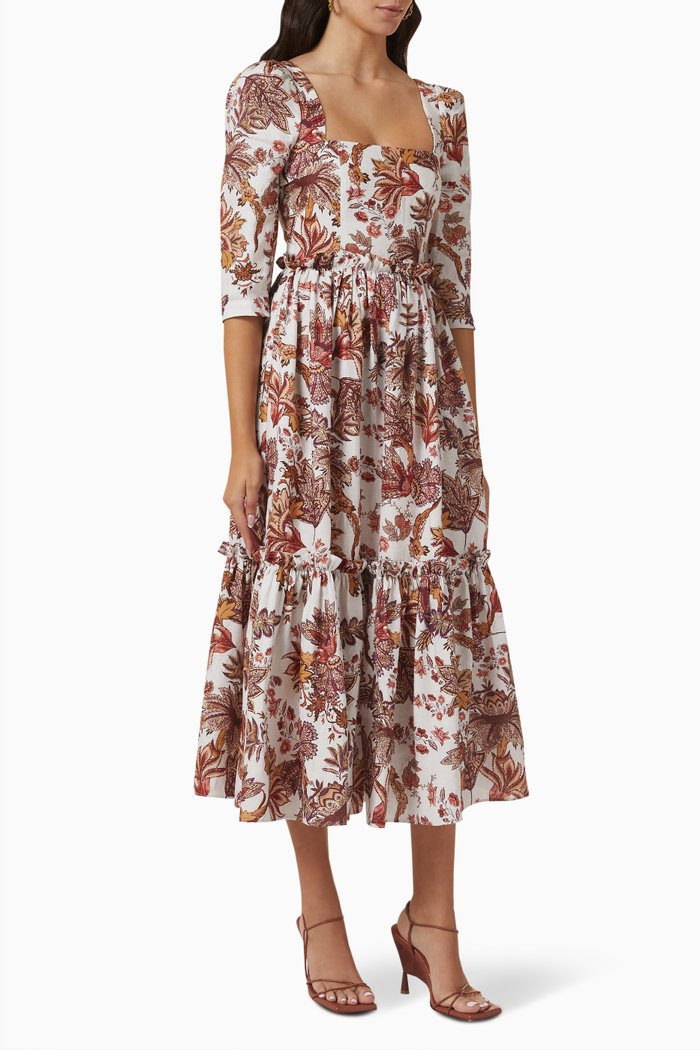 

Blue Hill Printed Midi Dress in Cotton, Neutral
