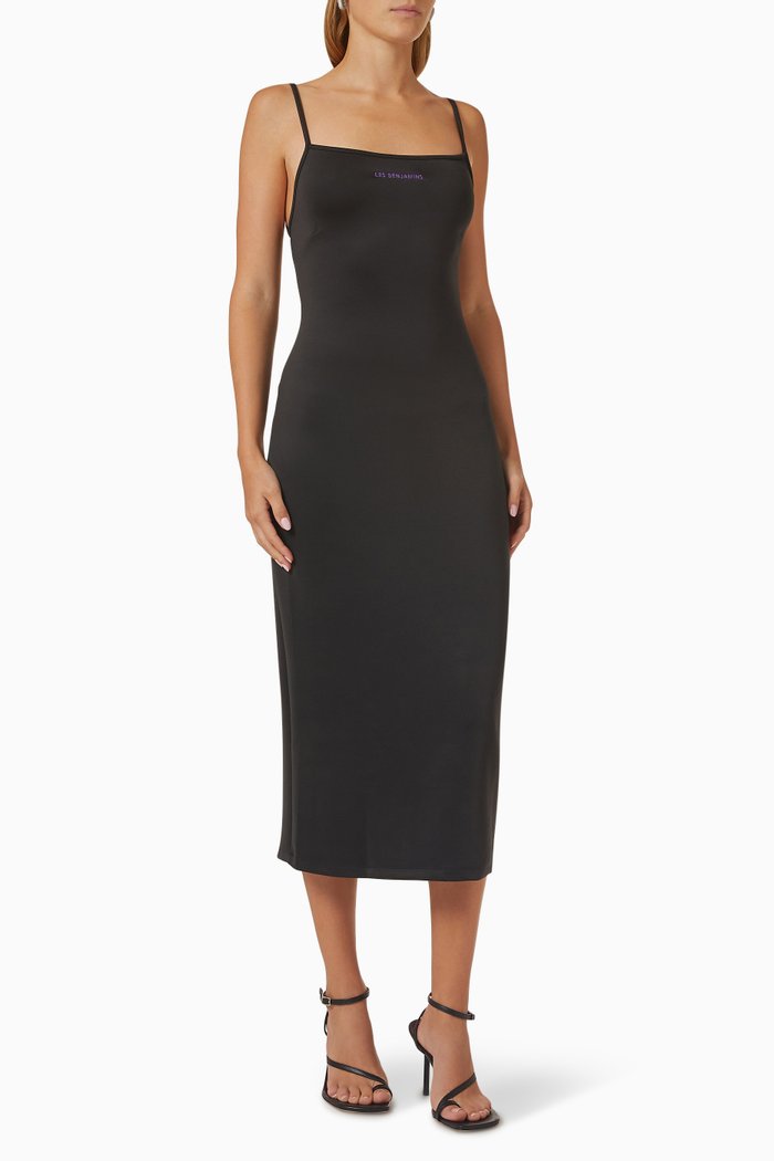 

Logo 001 Midi Dress in Viscose Jersey, Black