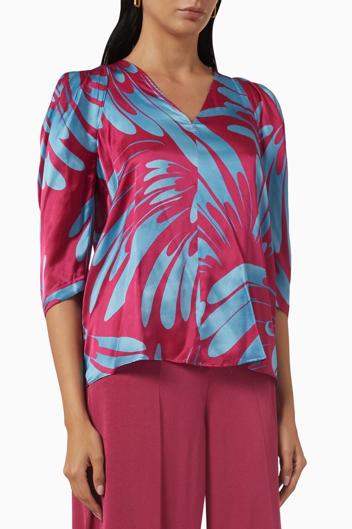 

V-neck Patterned Blouse in Silk, Red
