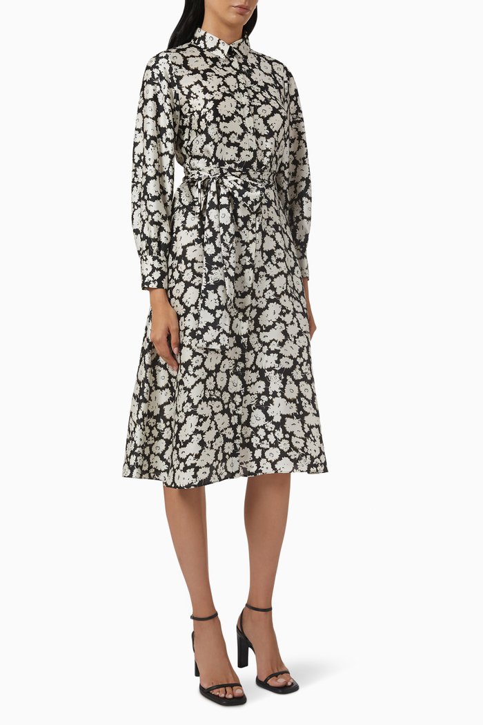 

Como Floral Midi Dress in Satin, Black