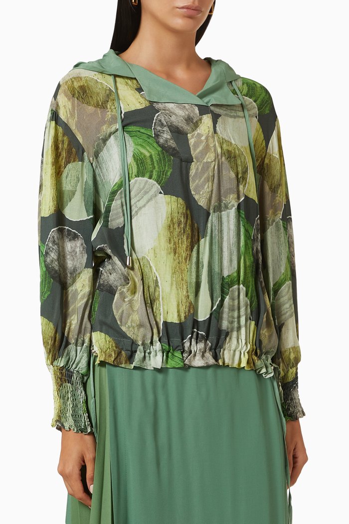 

Printed Hoodie in Viscose, Green