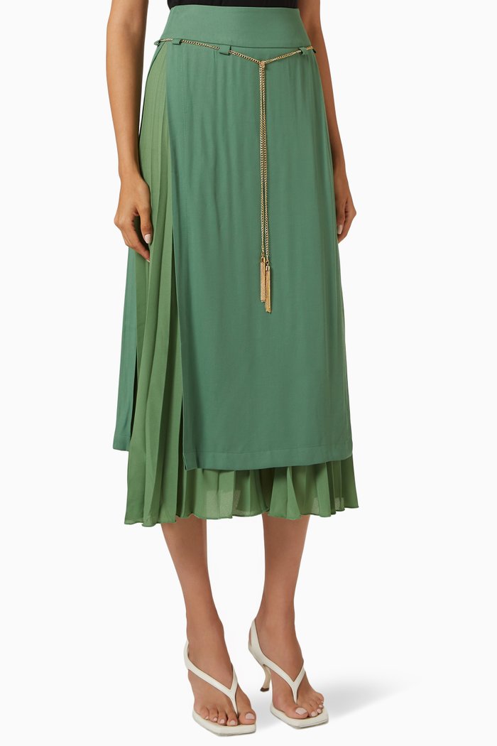 

Pleated Midi Skirt, Green