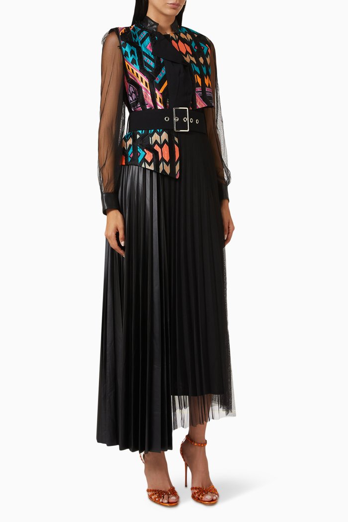 

Asymmetric Belted Dress, Black