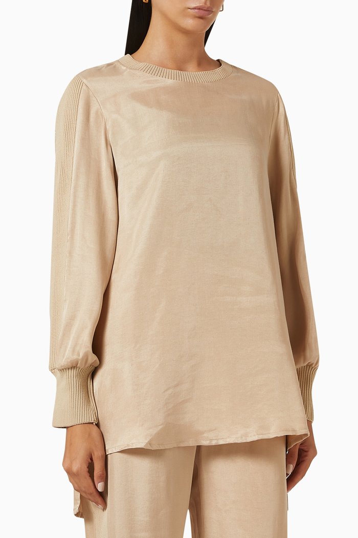 

Knit Insert Blouse in Modal Blend, Neutral