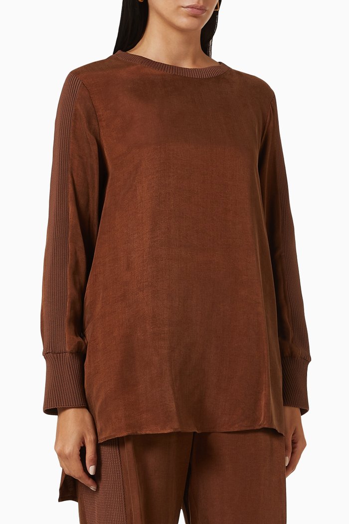 

Knit Insert Blouse in Modal Blend, Brown