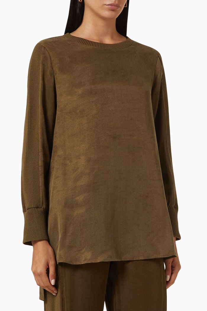 

Knit Insert Blouse in Modal Blend, Green