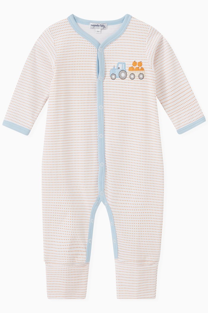 

Happy Harvest Appliqué Romper in Cotton, Orange