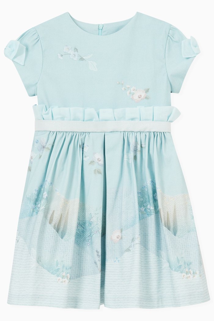 

Floral Ruffled Dress in Cotton, Blue